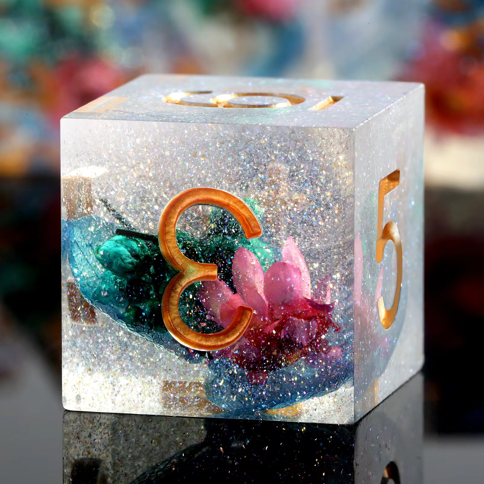 7 RPG Sharp Point Resin Dice - Flower Series