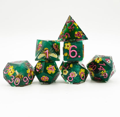 7 RPG Sharp Point Resin Dice - Flower Series
