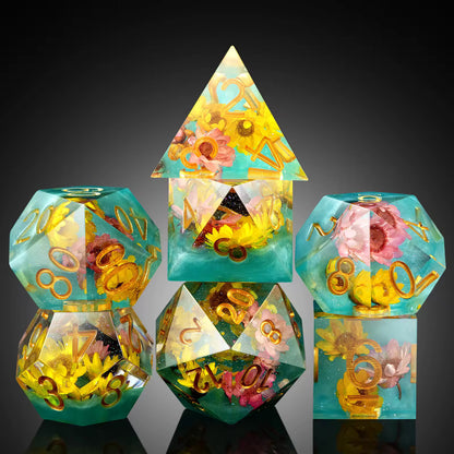 7 RPG Sharp Point Resin Dice - Flower Series