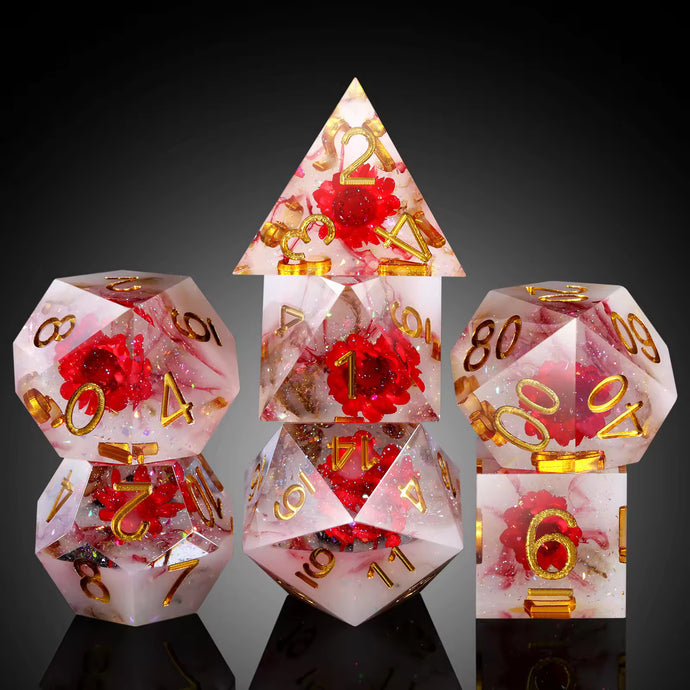 7 RPG Sharp Point Resin Dice - Flower Series