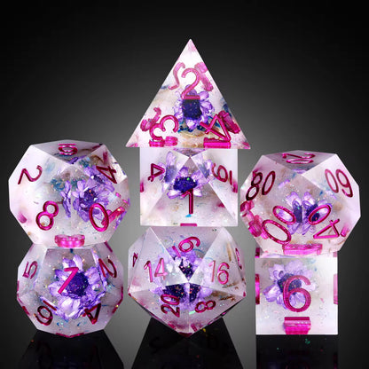 7 RPG Sharp Point Resin Dice - Flower Series