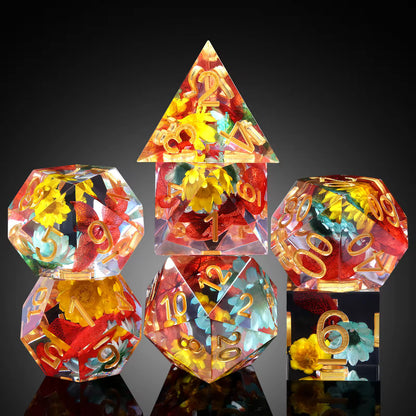 7 RPG Sharp Point Resin Dice - Flower Series