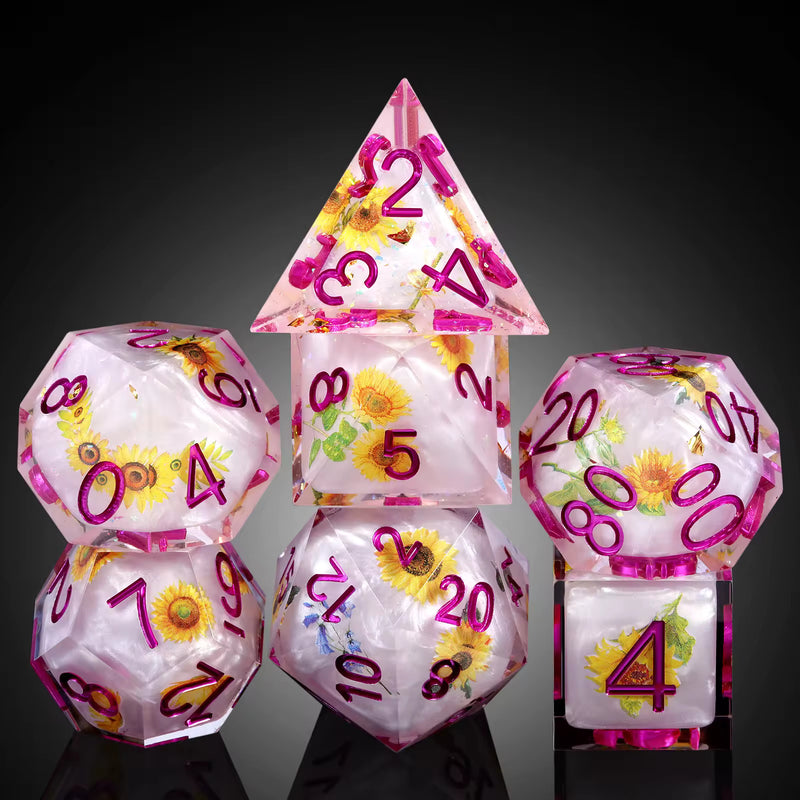 Load image into Gallery viewer, 7 RPG Sharp Point Resin Dice - Flower Series
