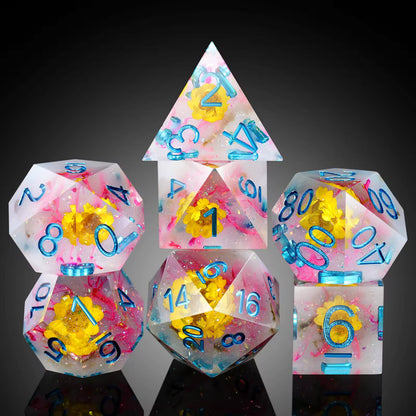 7 RPG Sharp Point Resin Dice - Flower Series