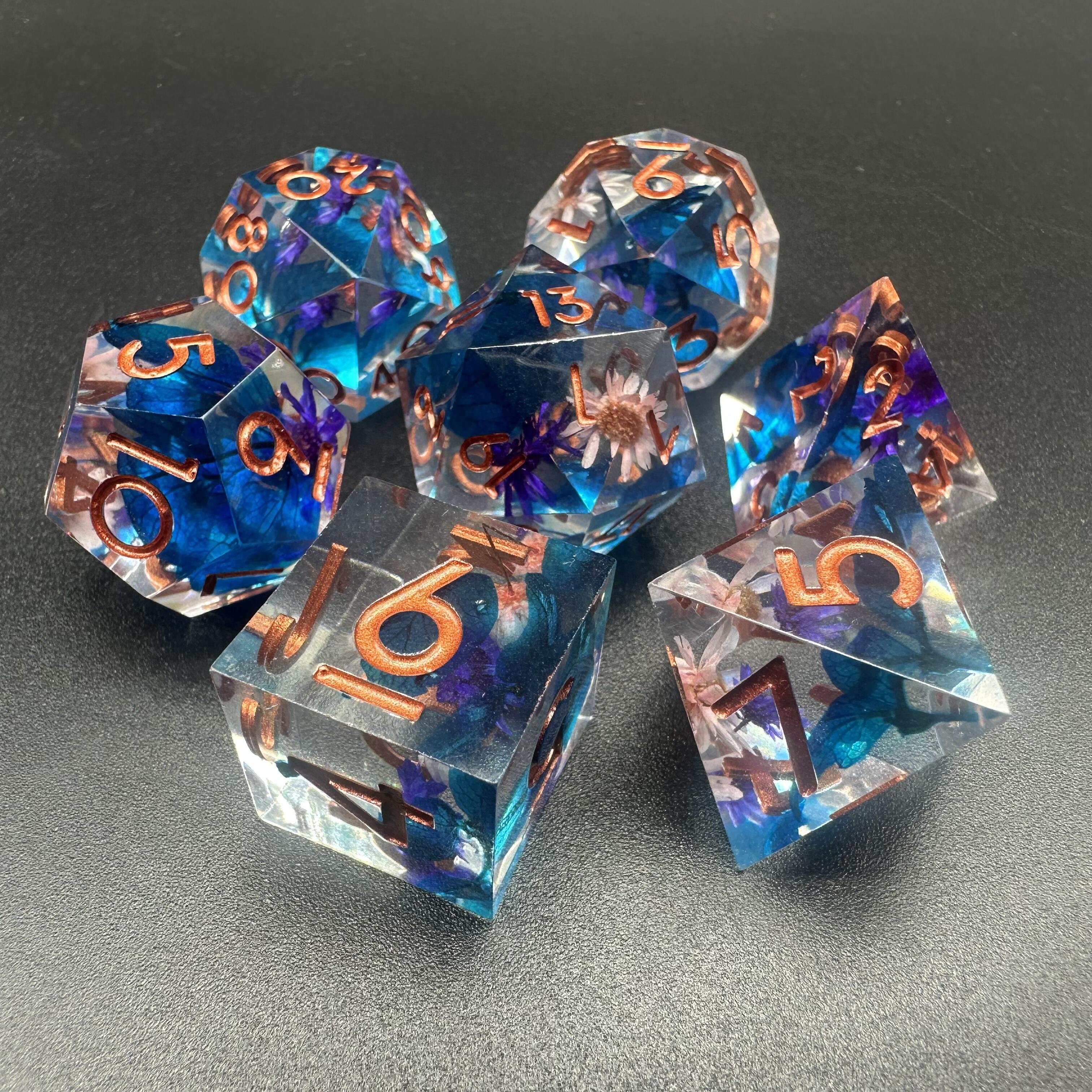 7 RPG Sharp Point Resin Dice - Flower Series